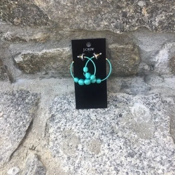J .Crew Hoop Aqua Sea Stone 2'' Earrings - Picture 3 of 3